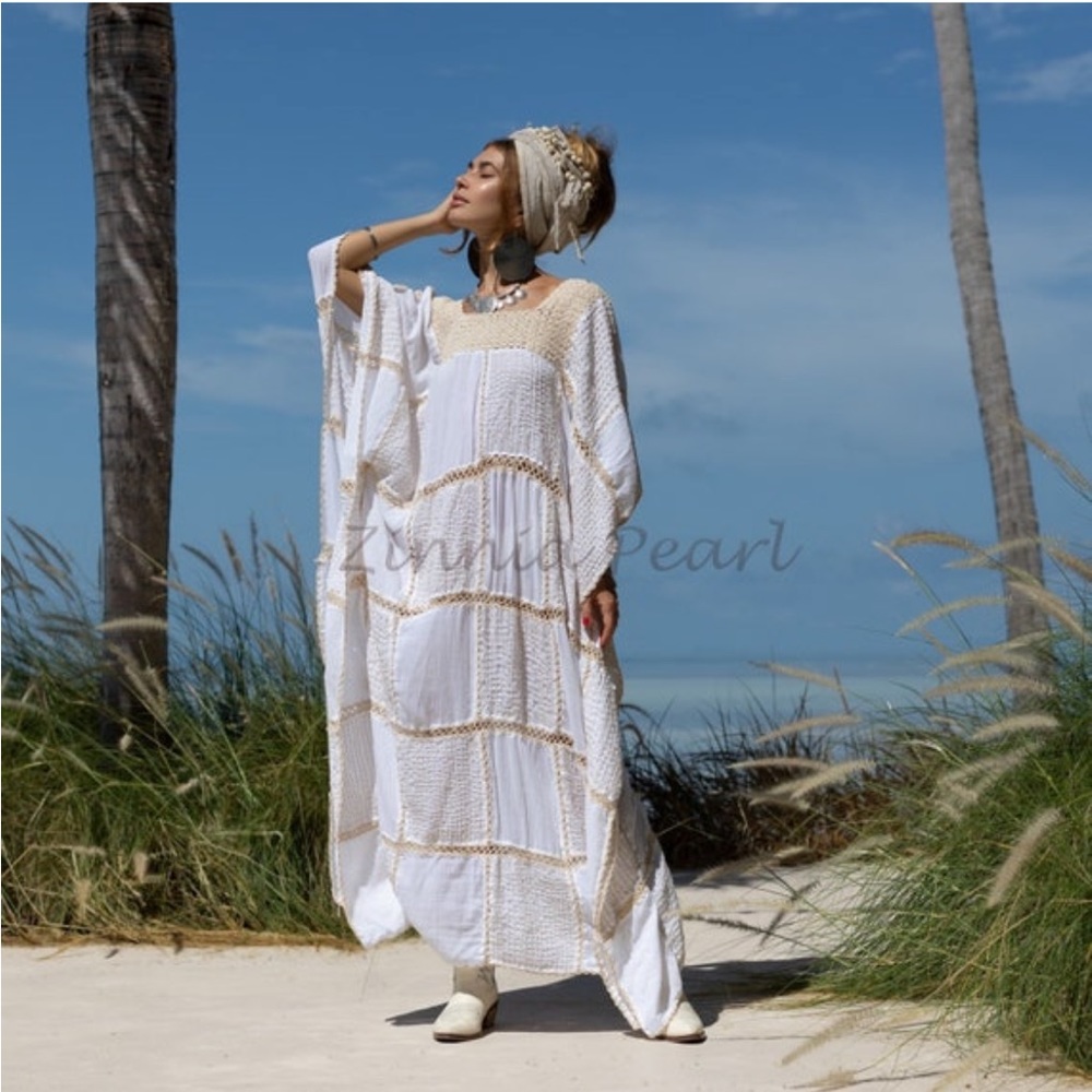 Zora Hand Crochet Stitch Maxi Dress Kaftan Caftan One Plus Size Resort Vacation